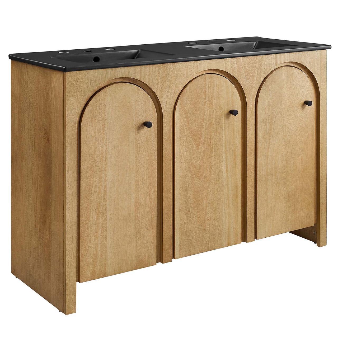 Revina Arched Double Sink Vanity Unit, Extra Large, Oak & Black
