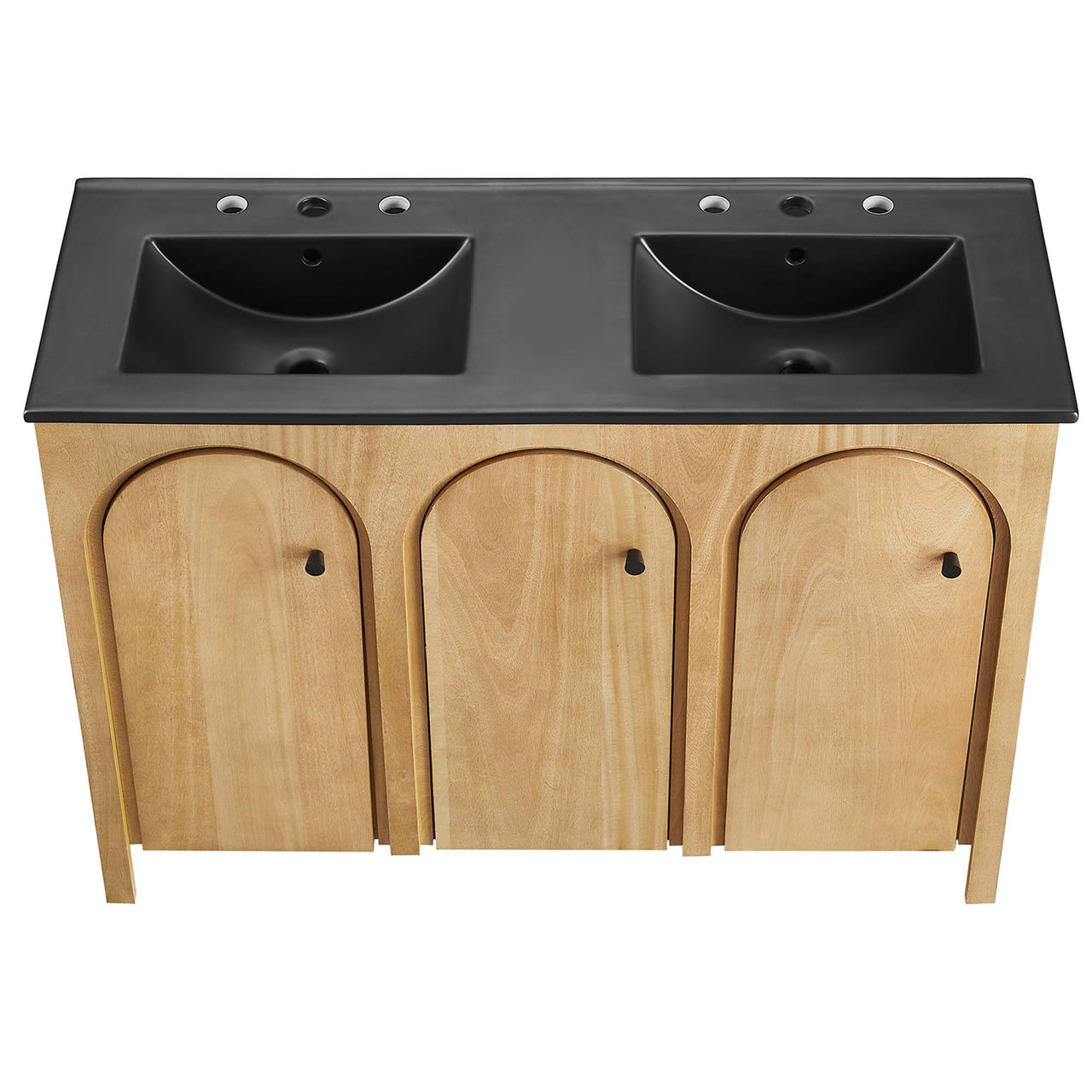 Revina Arched Double Sink Vanity Unit, Extra Large, Oak & Black
