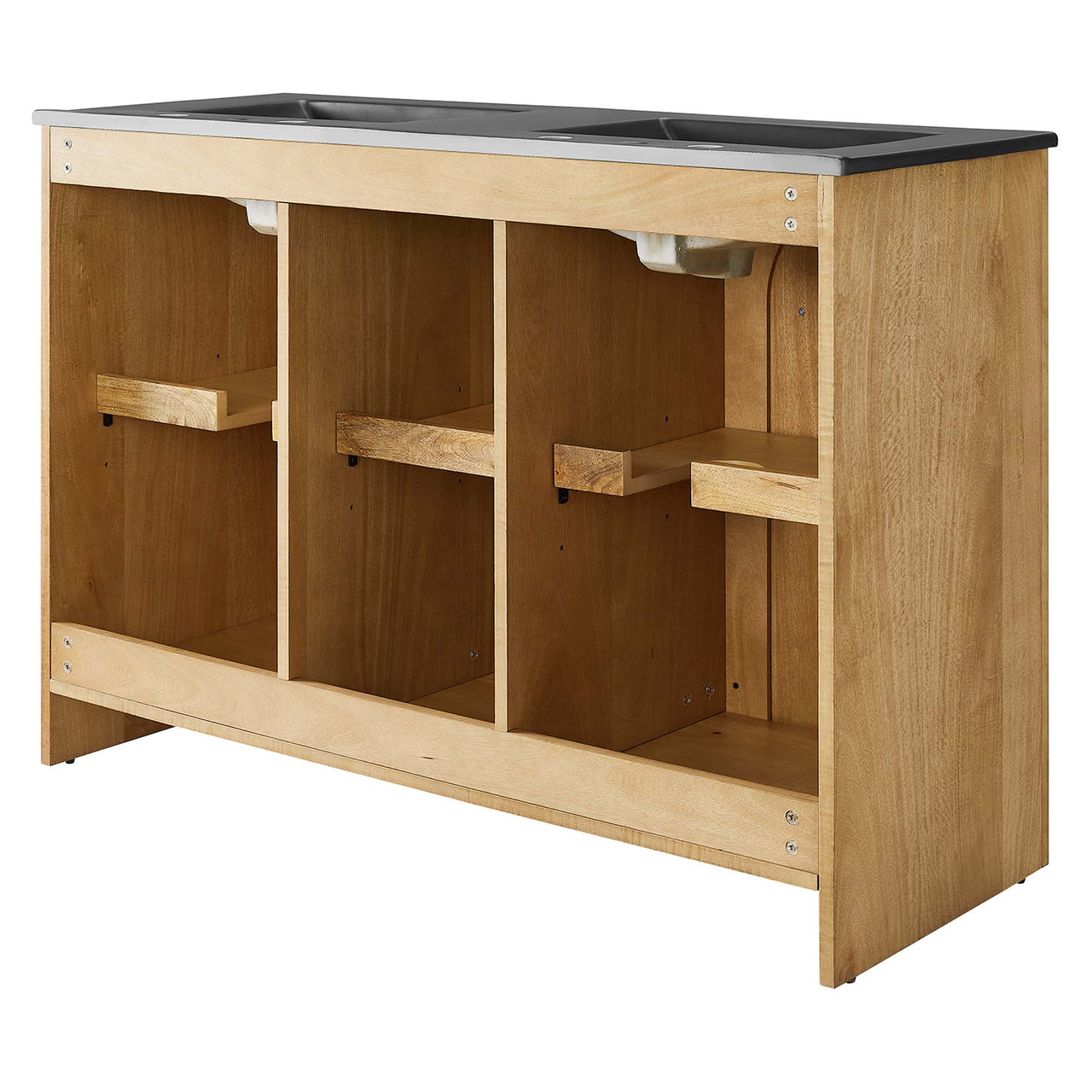 Revina Arched Double Sink Vanity Unit, Extra Large, Oak & Black