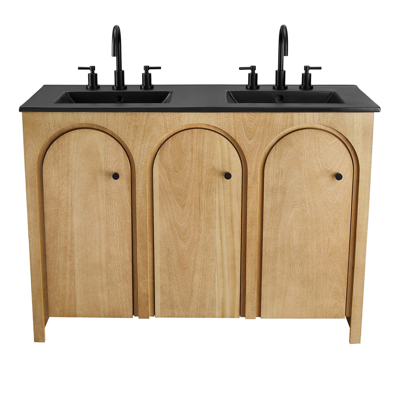 Revina Arched Double Sink Vanity Unit, Extra Large, Oak & Black