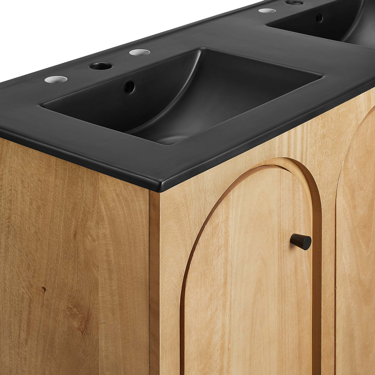 Revina Arched Double Sink Vanity Unit, Extra Large, Oak & Black