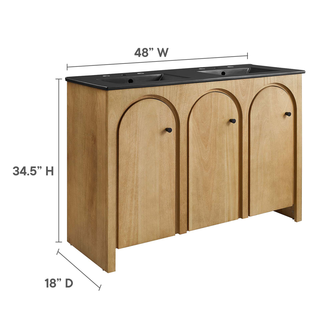 Revina Arched Double Sink Vanity Unit, Extra Large, Oak & Black