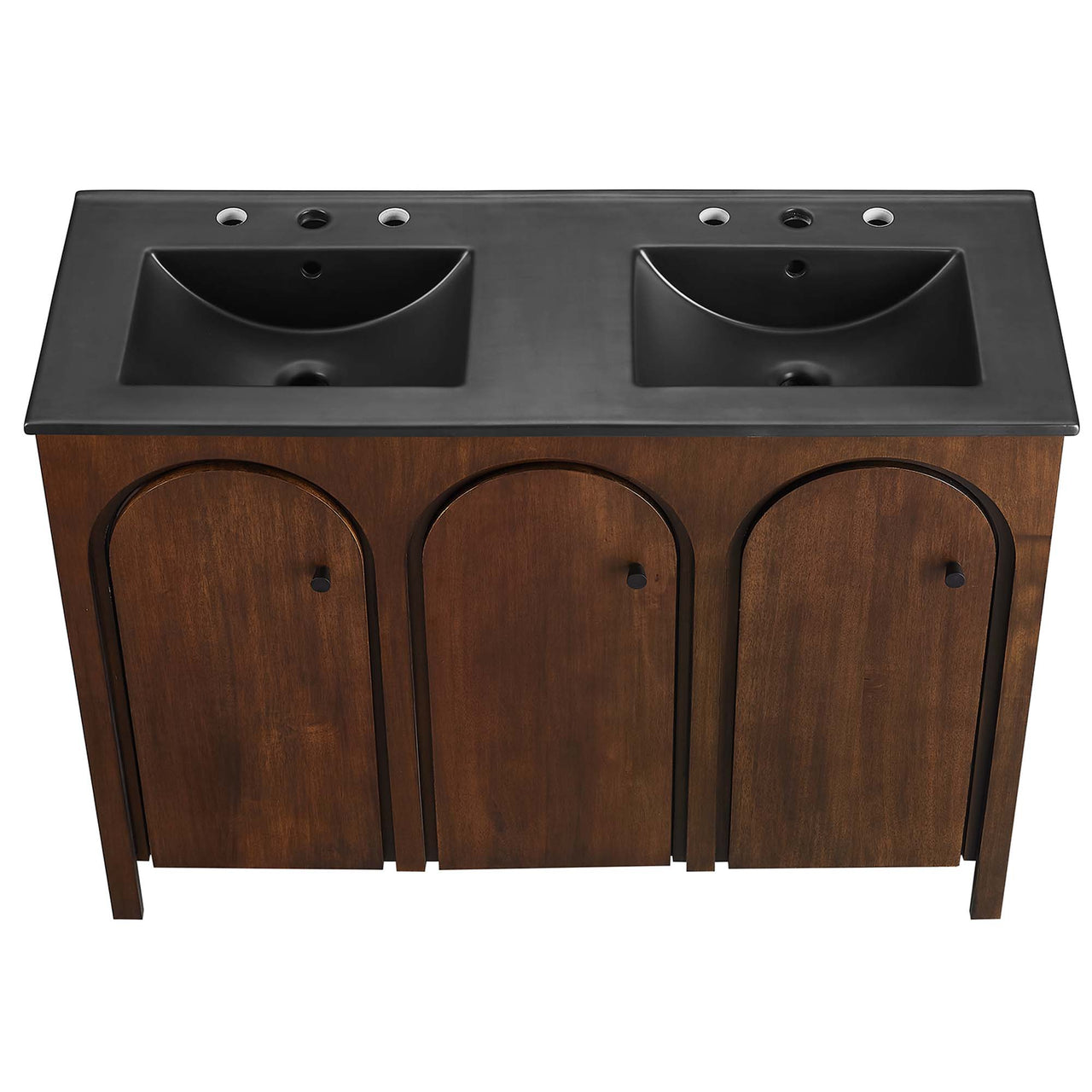 Revina Arched Double Sink Vanity Unit, Extra Large, Walnut & Black