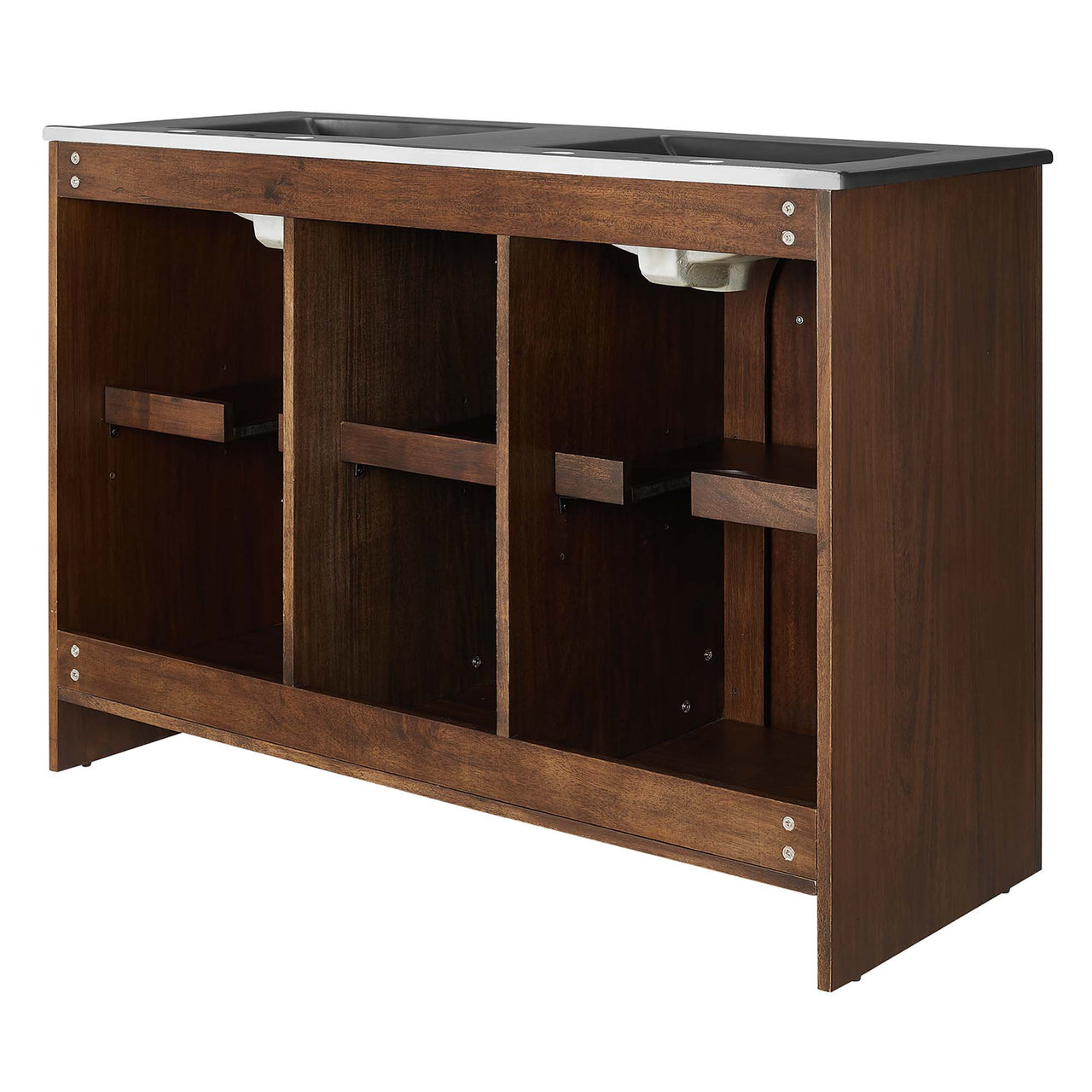 Revina Arched Double Sink Vanity Unit, Extra Large, Walnut & Black