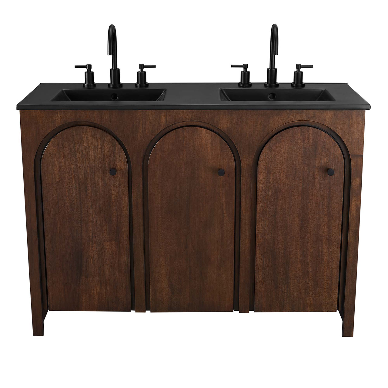 Revina Arched Double Sink Vanity Unit, Extra Large, Walnut & Black