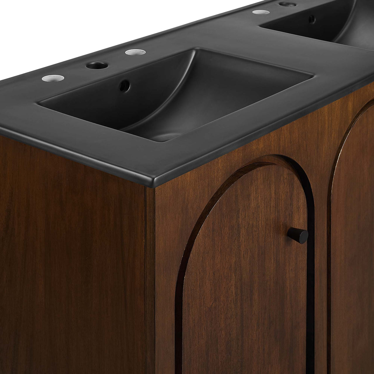 Revina Arched Double Sink Vanity Unit, Extra Large, Walnut & Black