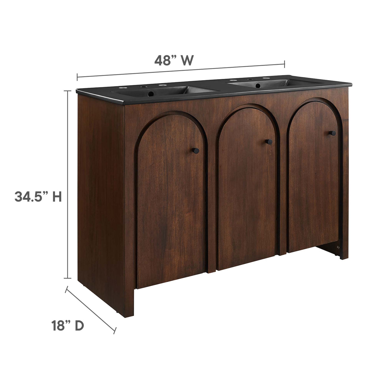 Revina Arched Double Sink Vanity Unit, Extra Large, Walnut & Black