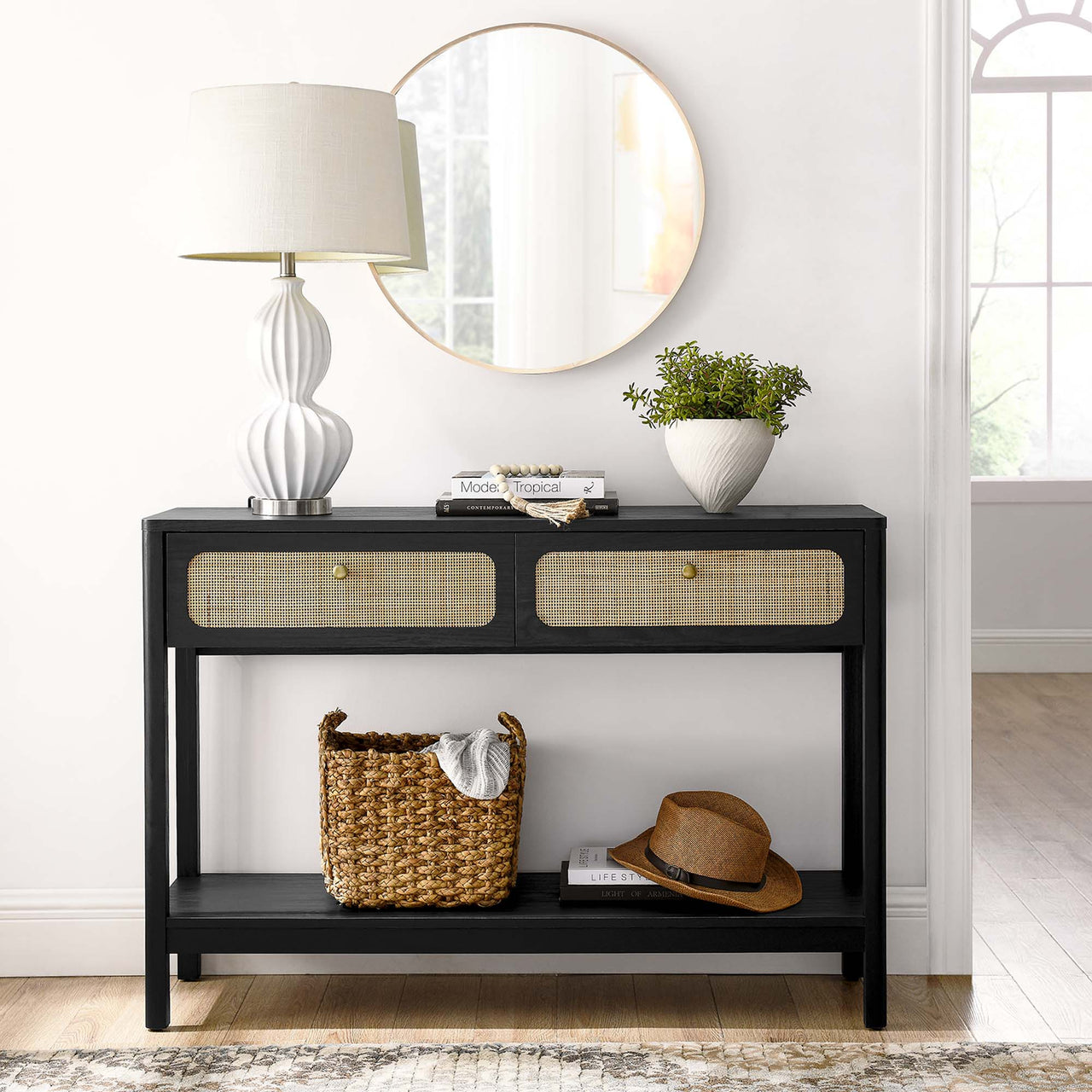 Calden Wood Entryway Console Table, Black