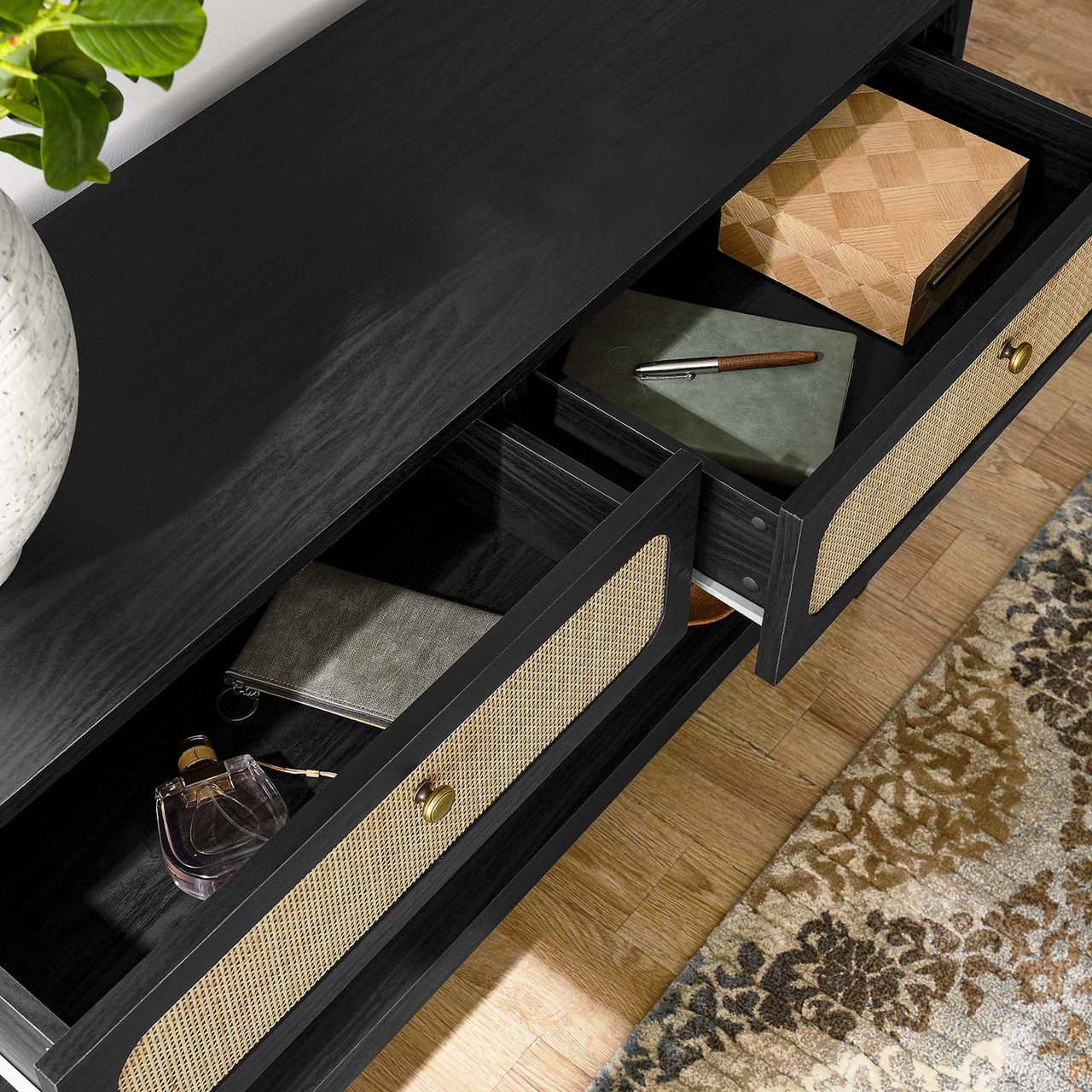 Calden Wood Entryway Console Table, Black