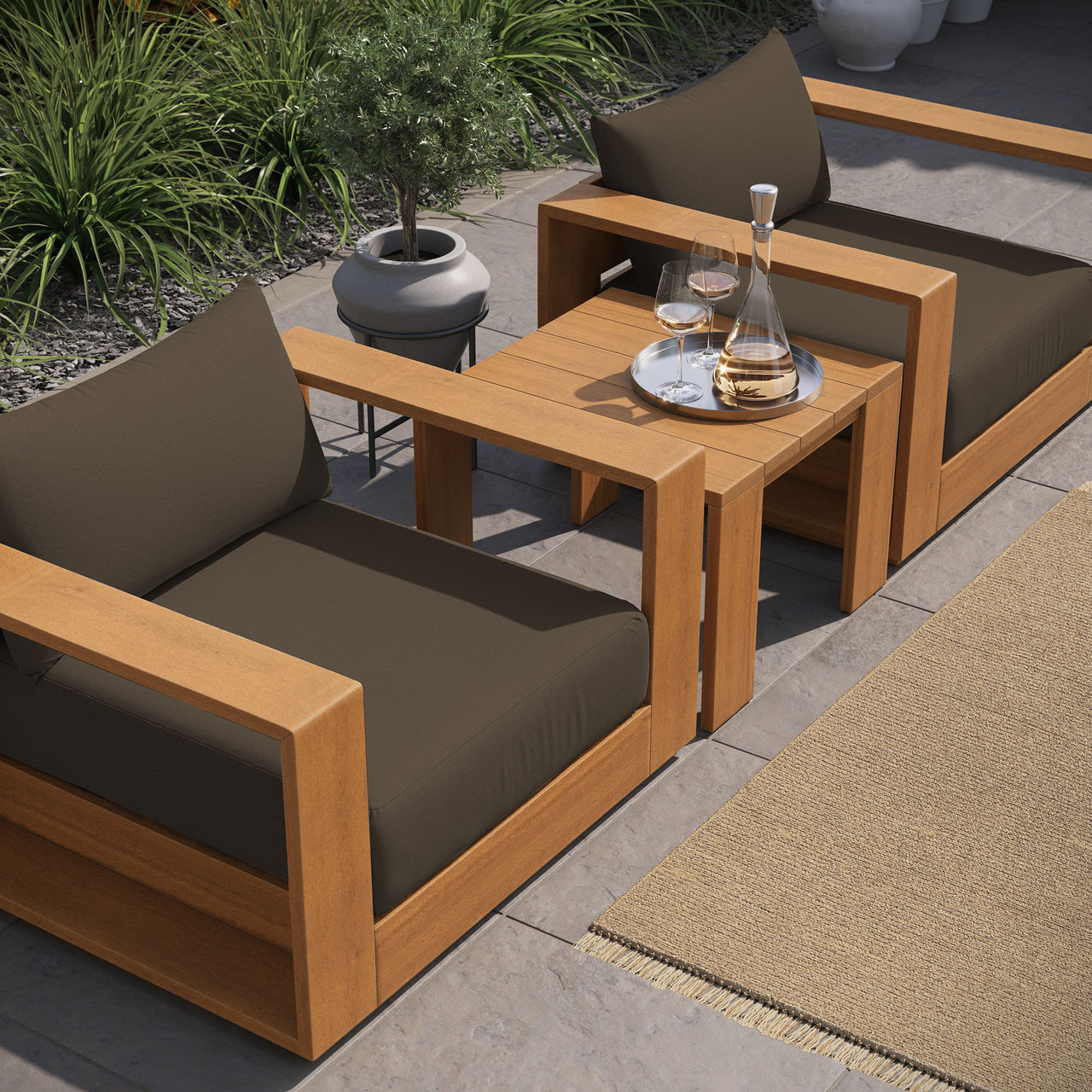 Tahlor 3-Piece Alfresco Acacia Wood Furniture Set, Natural Wood & Cocoa