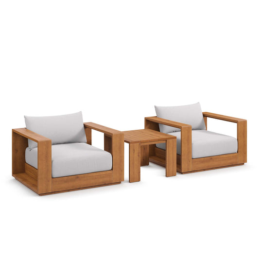 Tahlor 3-Piece Alfresco Acacia Wood Furniture Set, Natural Wood & Light Gray
