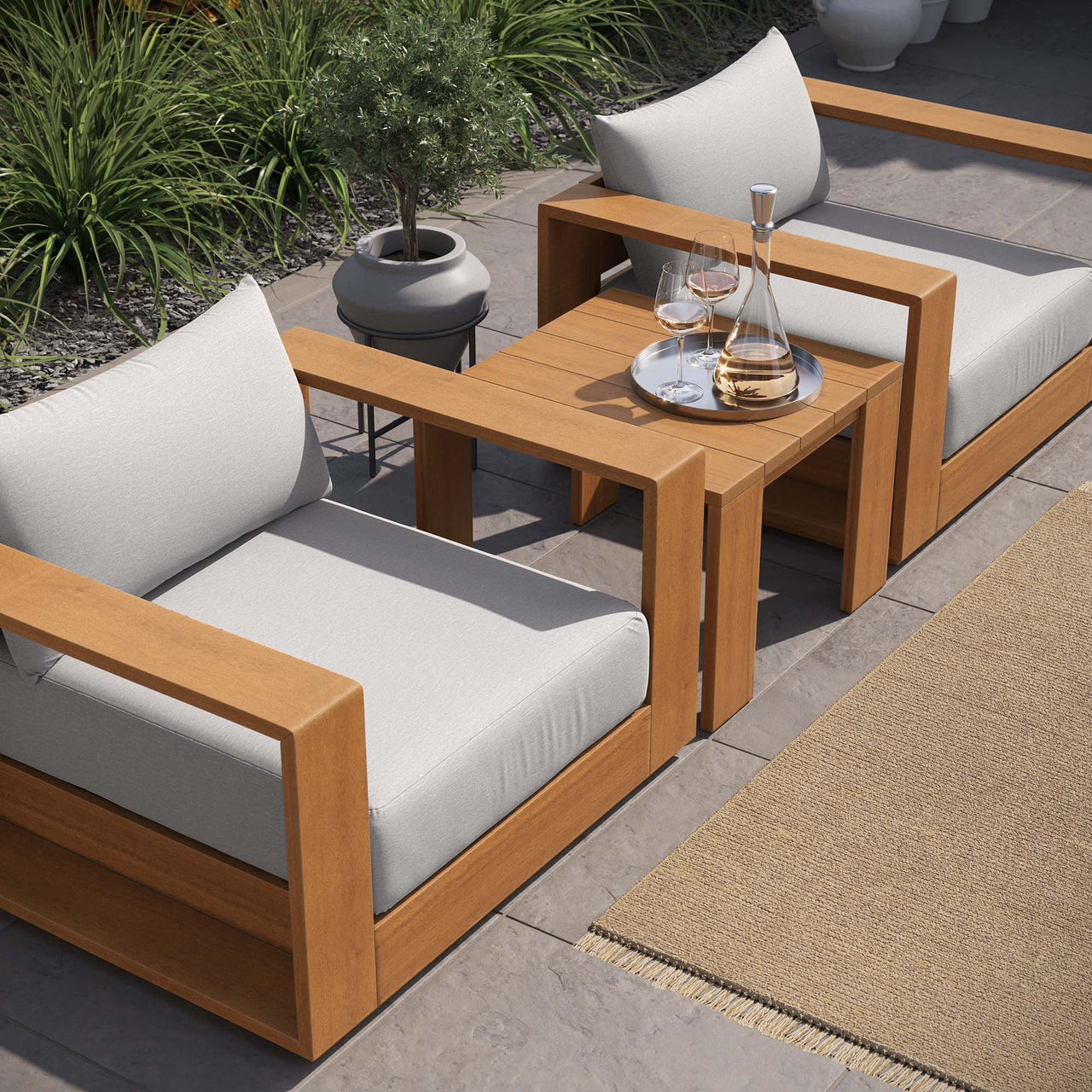 Tahlor 3-Piece Alfresco Acacia Wood Furniture Set, Natural Wood & Light Gray