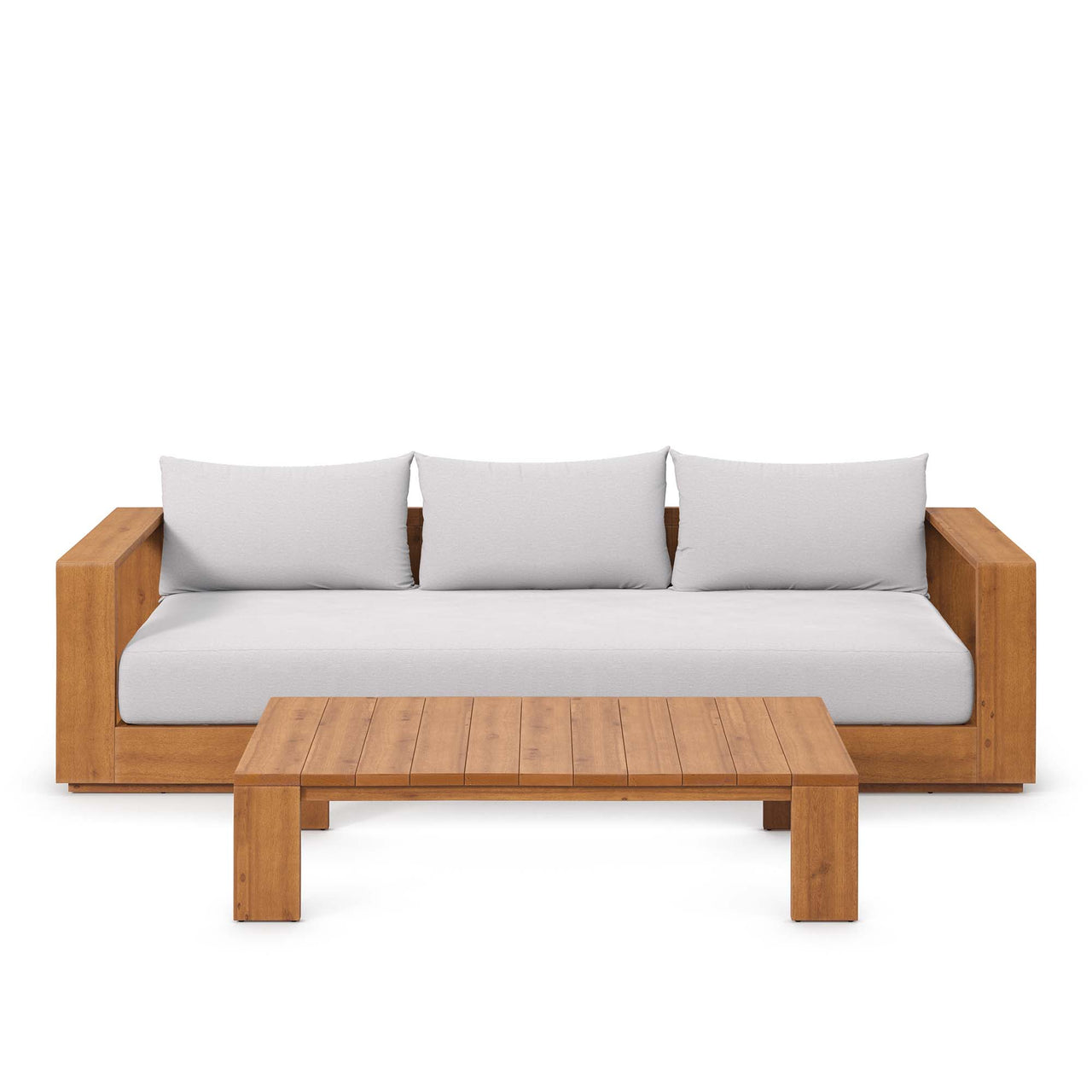 Tahlor 2-Piece Alfresco Acacia Wood Sofa and Coffee Table Set, Natural Wood & Light Gray