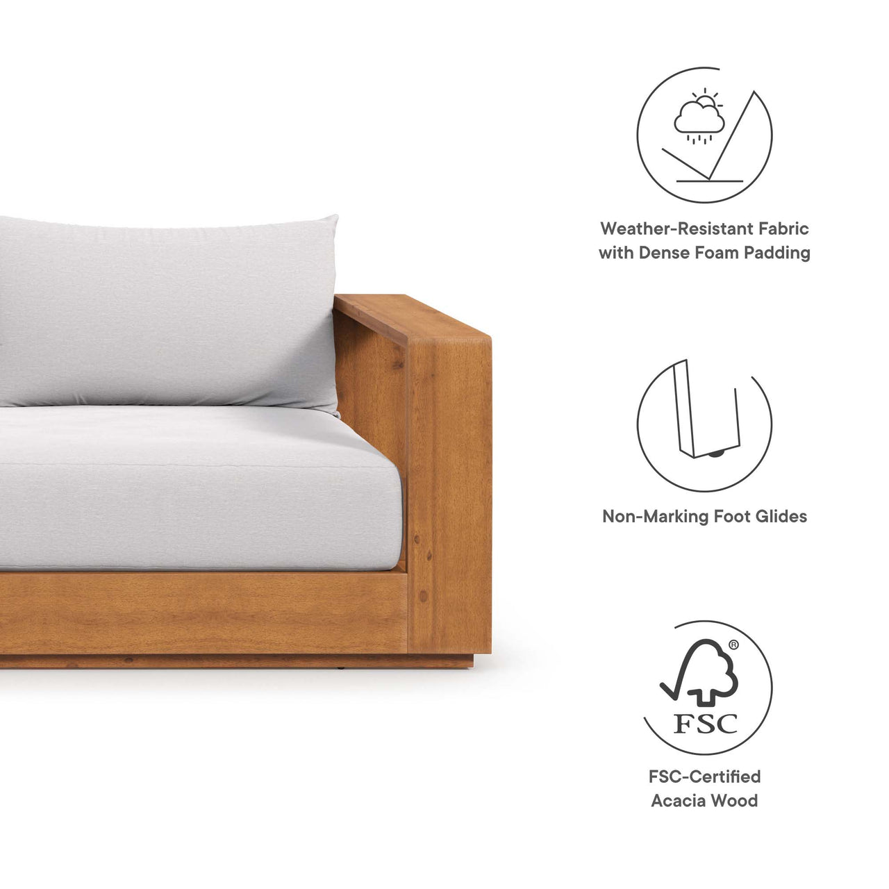 Tahlor 2-Piece Alfresco Acacia Wood Sofa and Coffee Table Set, Natural Wood & Light Gray