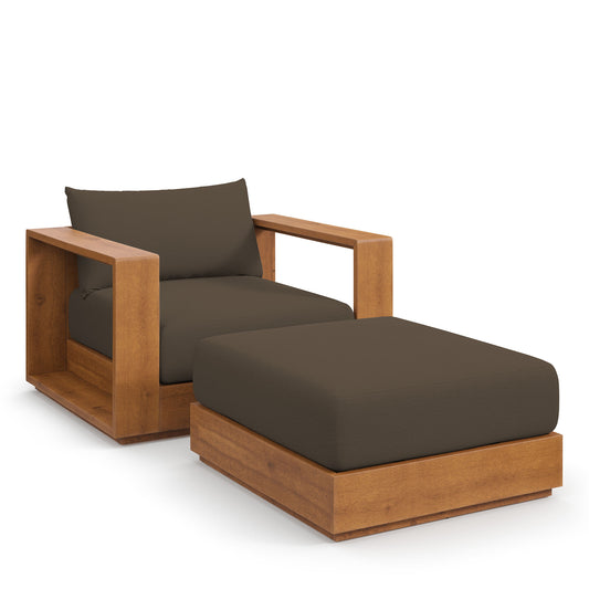 Tahlor 2-Piece Alfresco Acacia Wood Armchair & Ottoman Set Natural Wood & Cocoa