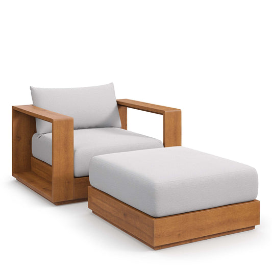 Tahlor 2-Piece Alfresco Acacia Wood Armchair & Ottoman Set Natural Wood & Light Gray