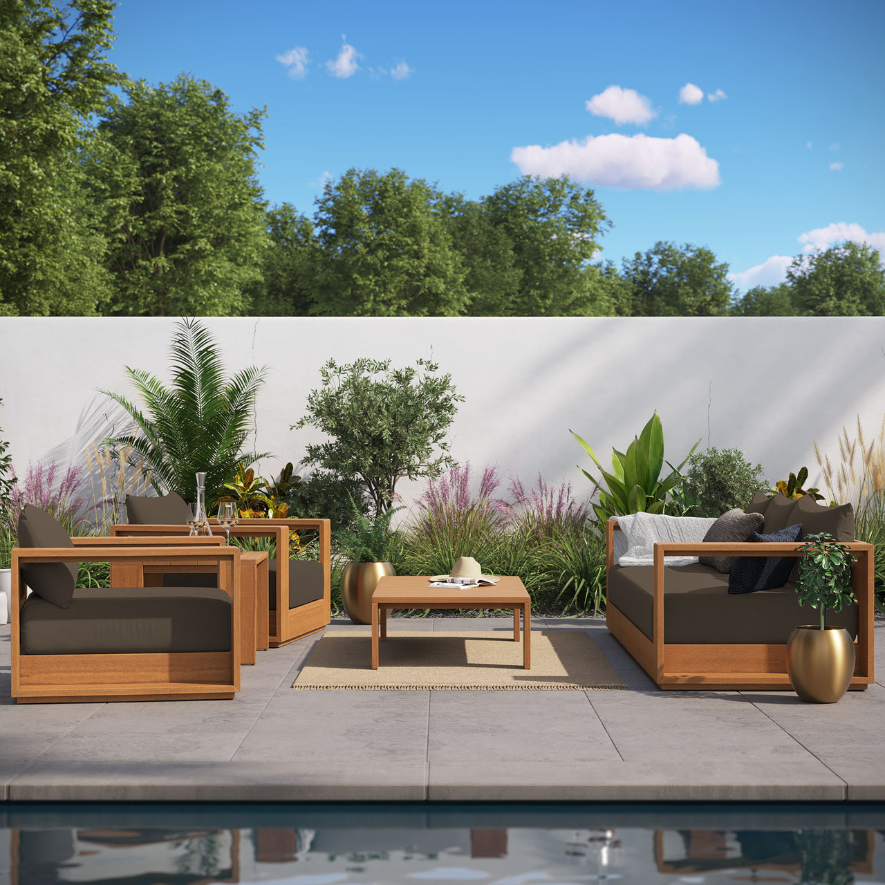 Tahlor 5-Piece Alfresco Acacia Wood Furniture Set, Natural Wood & Cocoa