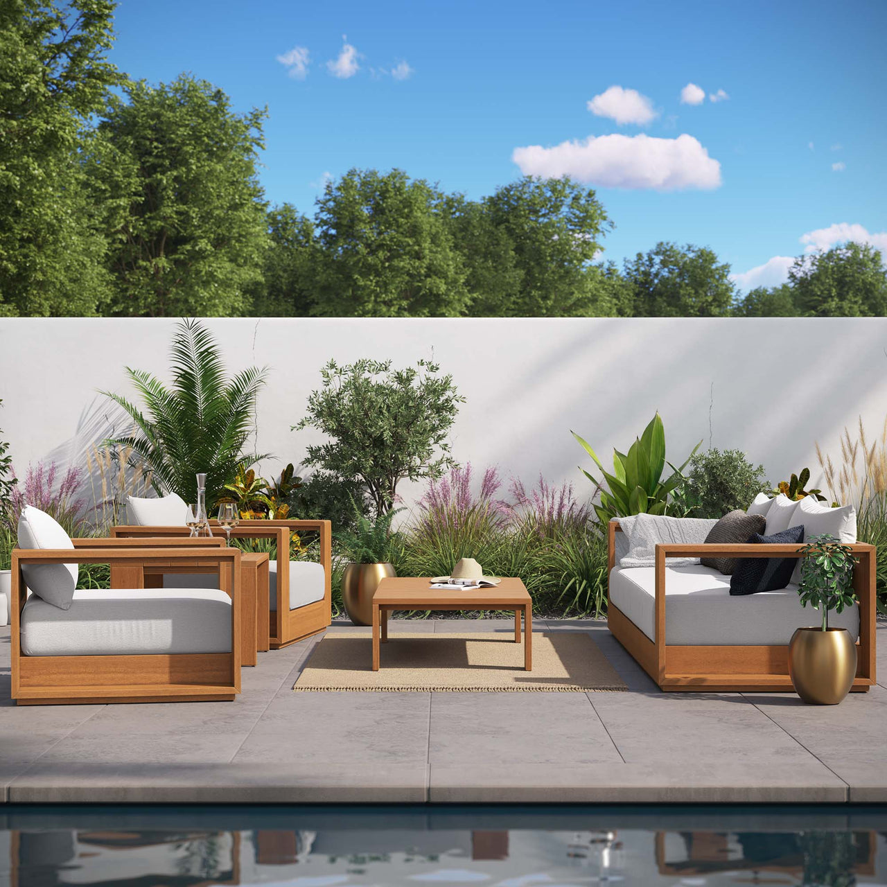 Tahlor 5-Piece Alfresco Acacia Wood Furniture Set, Natural Wood & Light Gray