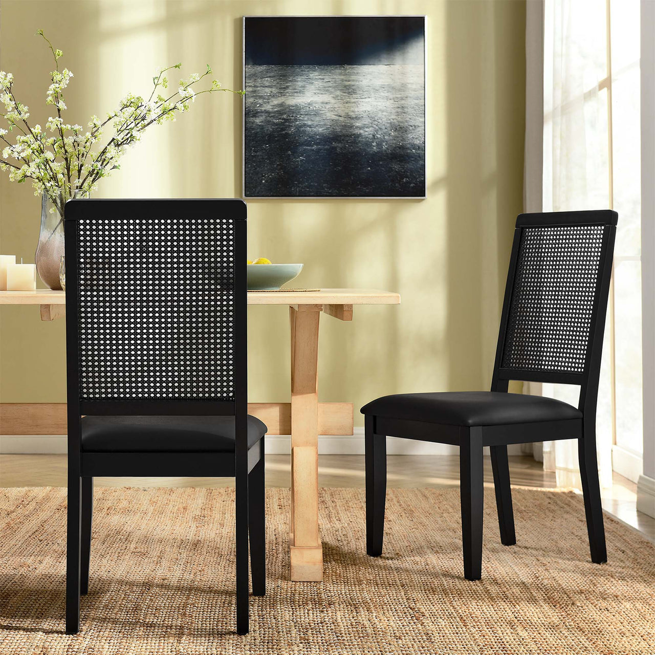 Thorne Upholstered Eco-Leather Dining Chair Set of 2, Black