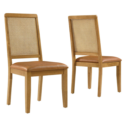 Thorne Upholstered Eco-Leather Dining Chair Set of 2, Natural Wood & Tan