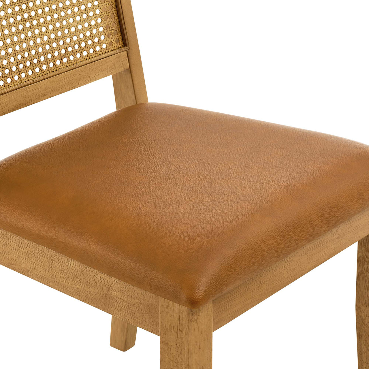 Thorne Upholstered Eco-Leather Dining Chair Set of 2, Natural Wood & Tan