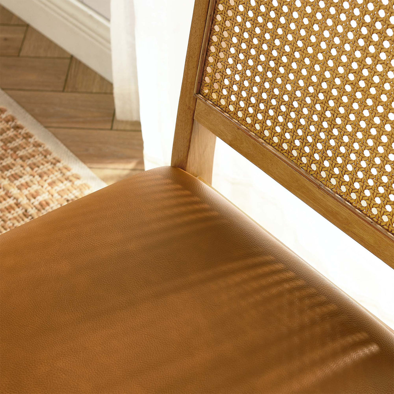 Thorne Upholstered Eco-Leather Dining Chair Set of 2, Natural Wood & Tan