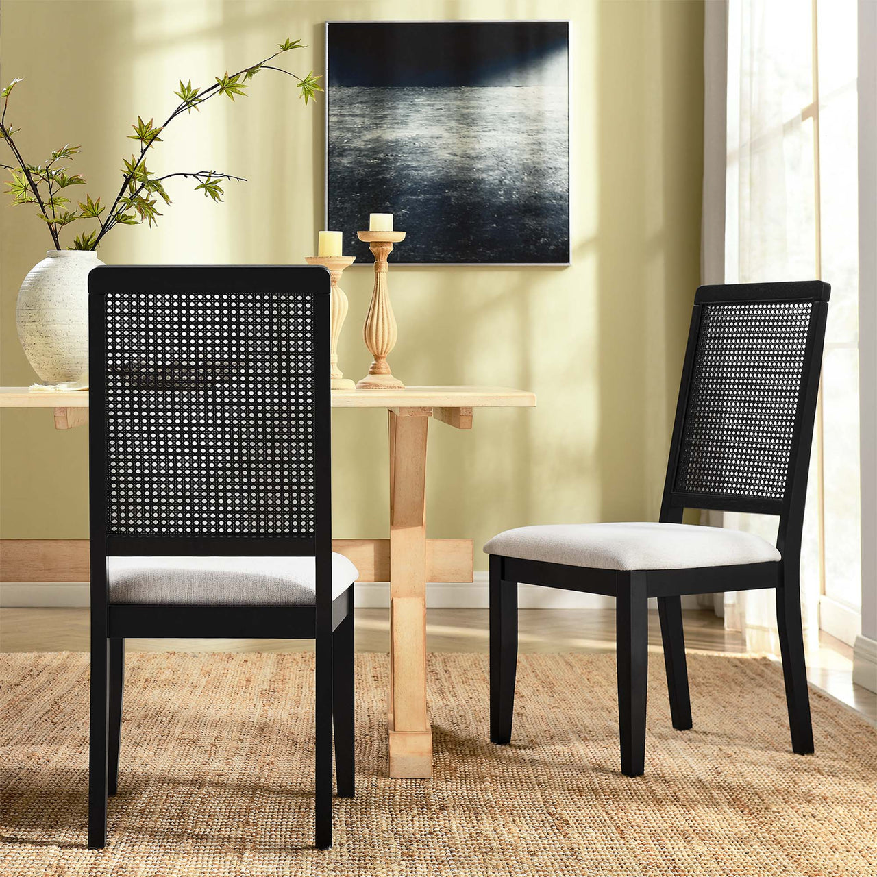 Thorne Upholstered Dining Chair Set of 2, Black & Ivory