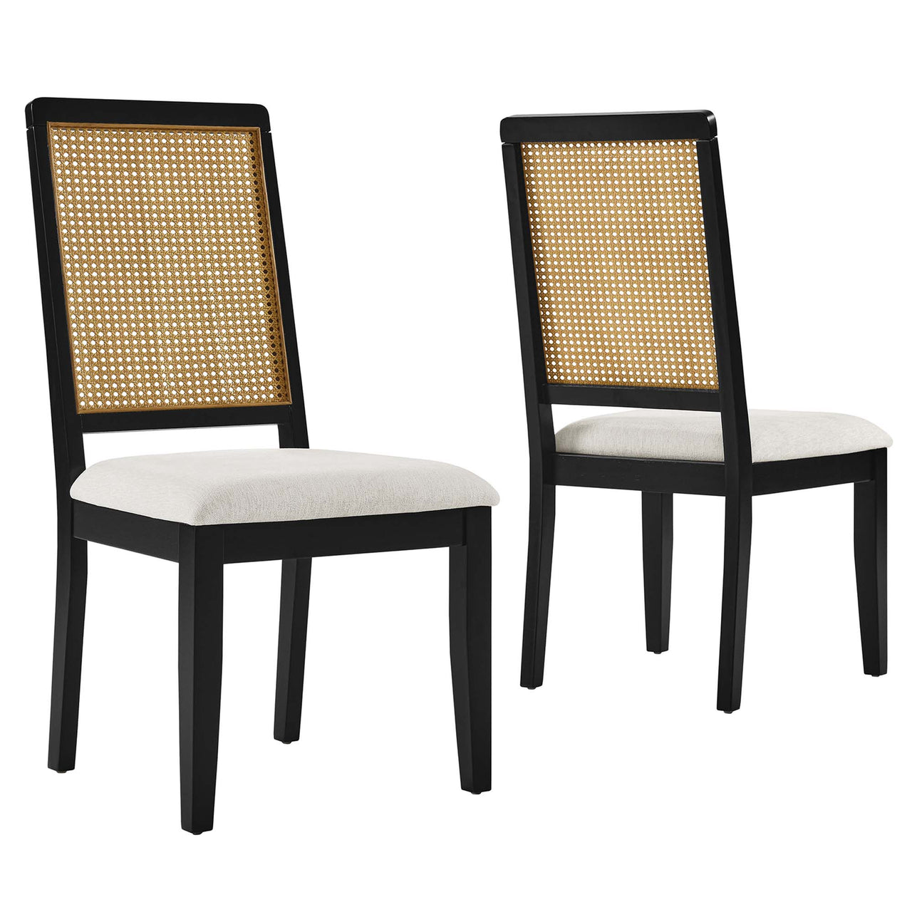 Thorne Upholstered Dining Chair Set of 2, Black & Natural Wood