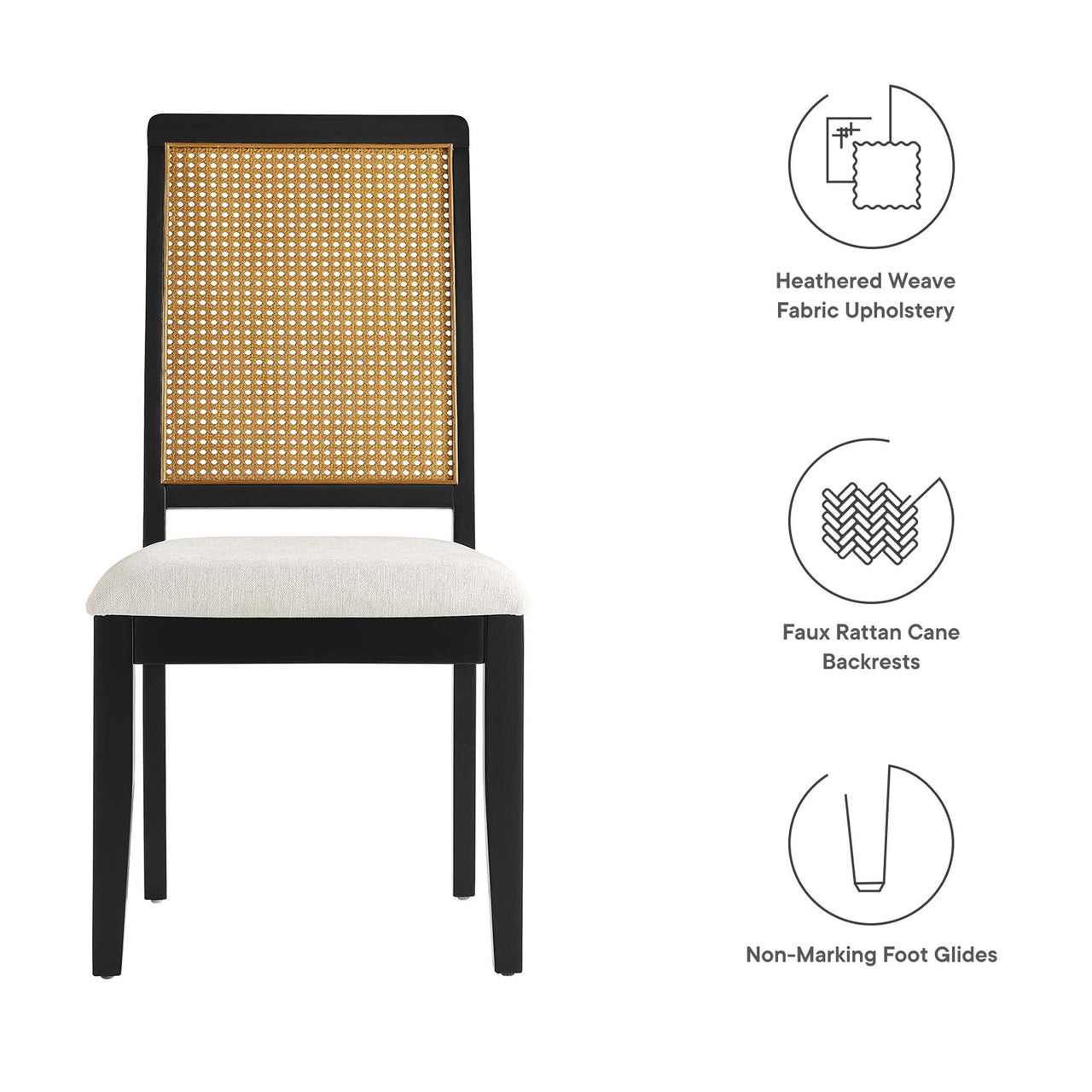 Thorne Upholstered Dining Chair Set of 2, Black & Natural Wood