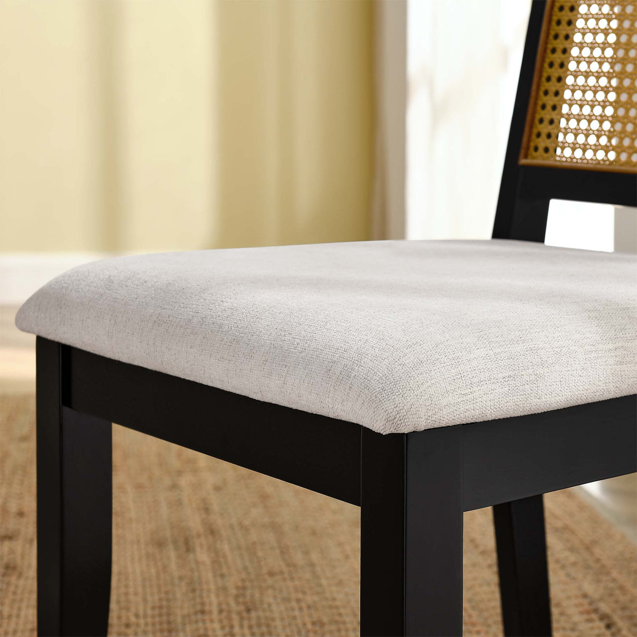 Thorne Upholstered Dining Chair Set of 2, Black & Natural Wood