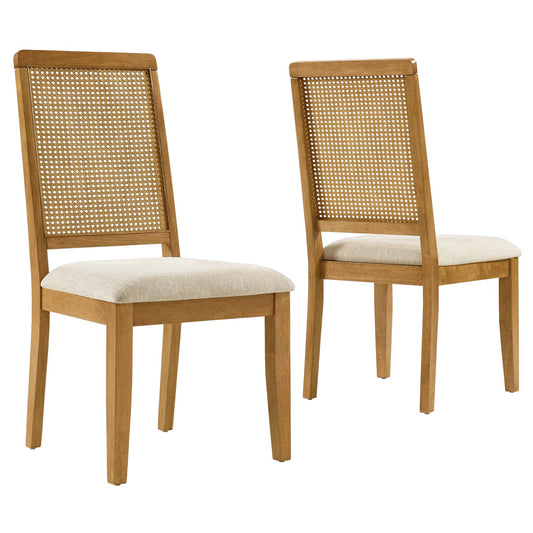 Thorne Upholstered Dining Chair Set of 2, Natural Wood & Light Beige
