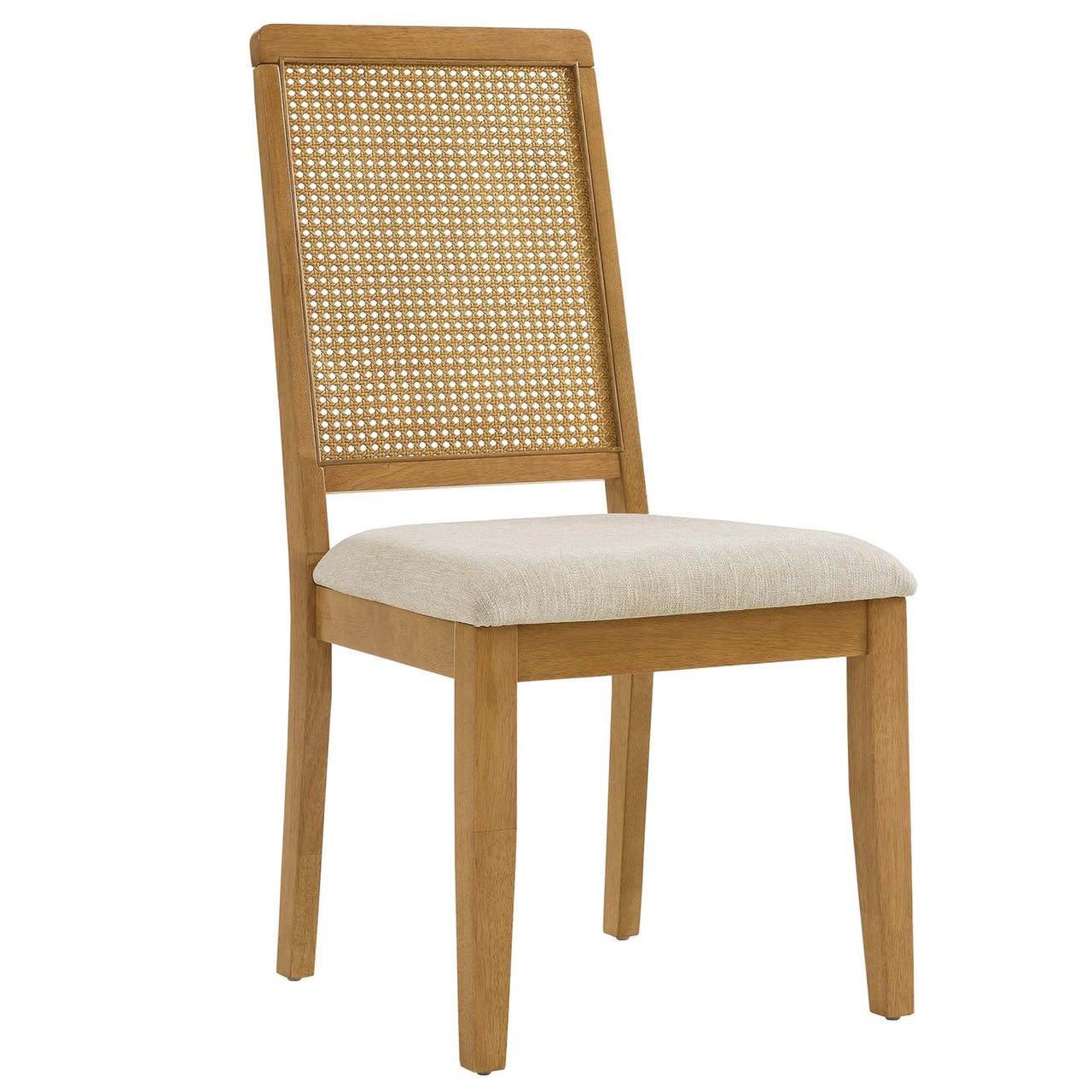 Thorne Upholstered Dining Chair Set of 2, Natural Wood & Light Beige