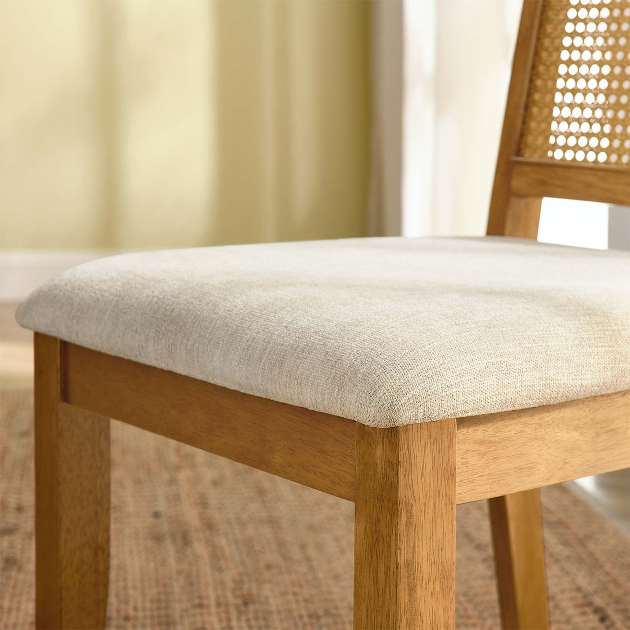 Thorne Upholstered Dining Chair Set of 2, Natural Wood & Light Beige