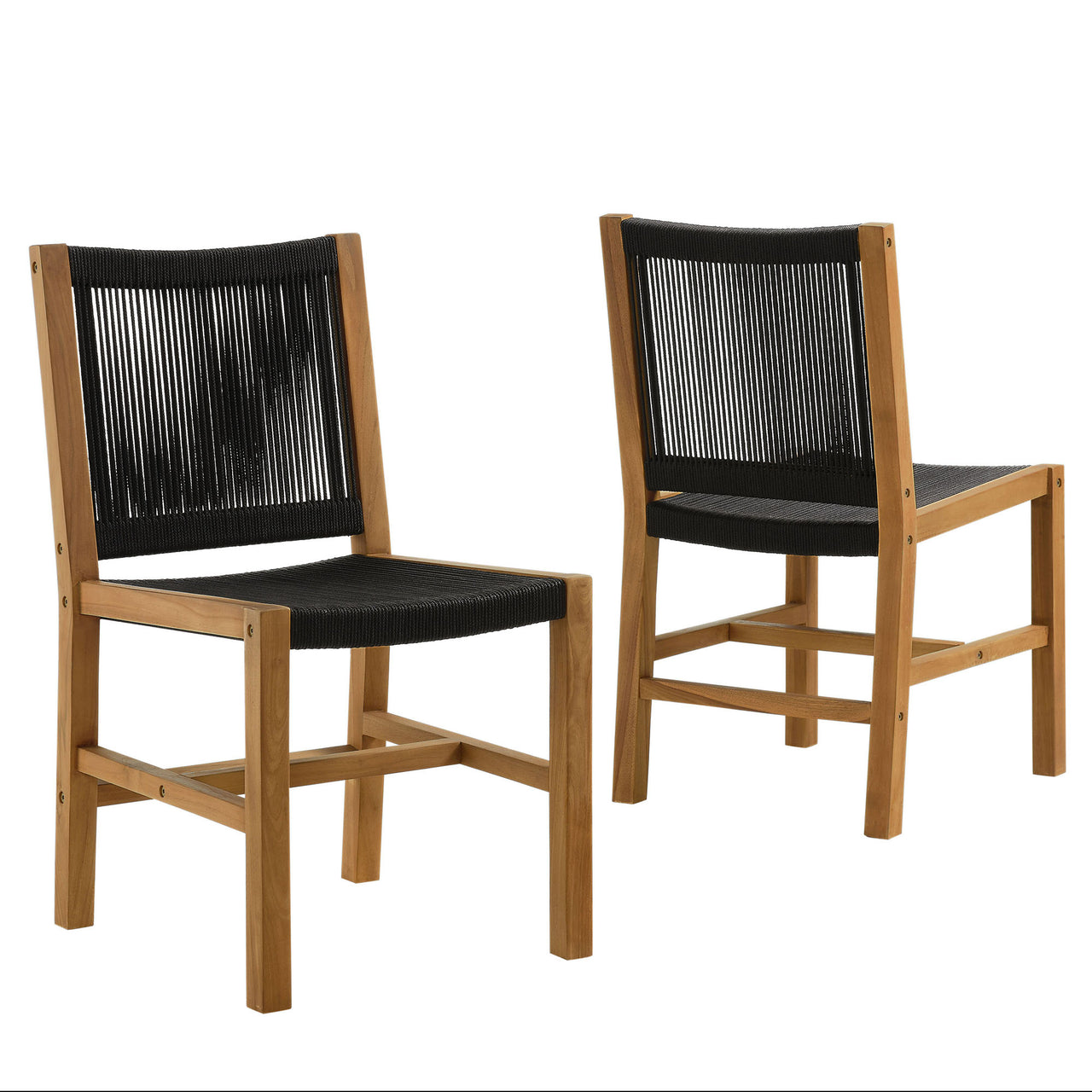 Alvierra Alfresco Teak and Rope Armless Dining Chair Set of 2, Natural Wood & Black