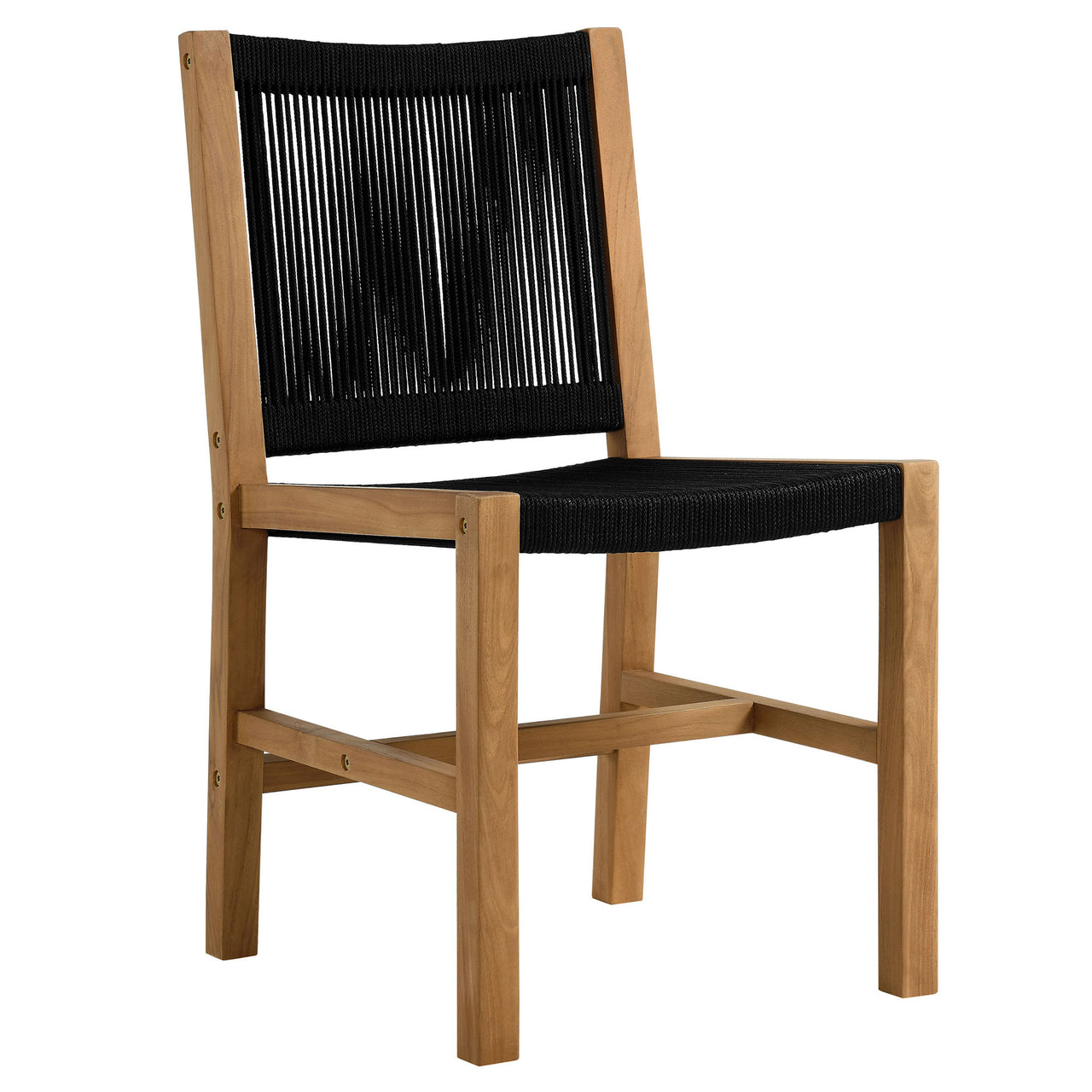 Alvierra 5-Piece Alfresco Teak and Rope Dining Set with Armless Chairs, Natural Wood & Black