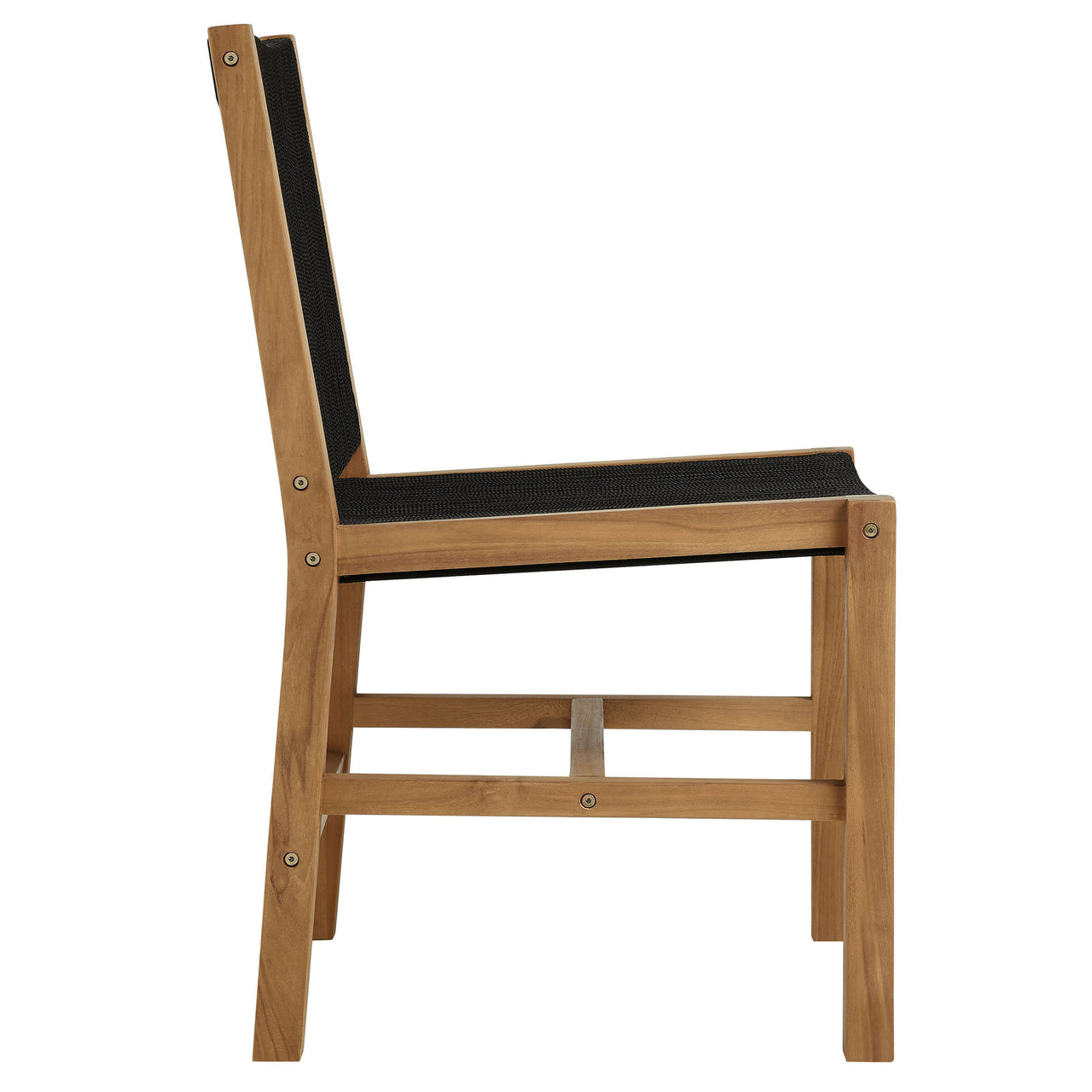 Alvierra Alfresco Teak and Rope Armless Dining Chair Set of 2, Natural Wood & Black