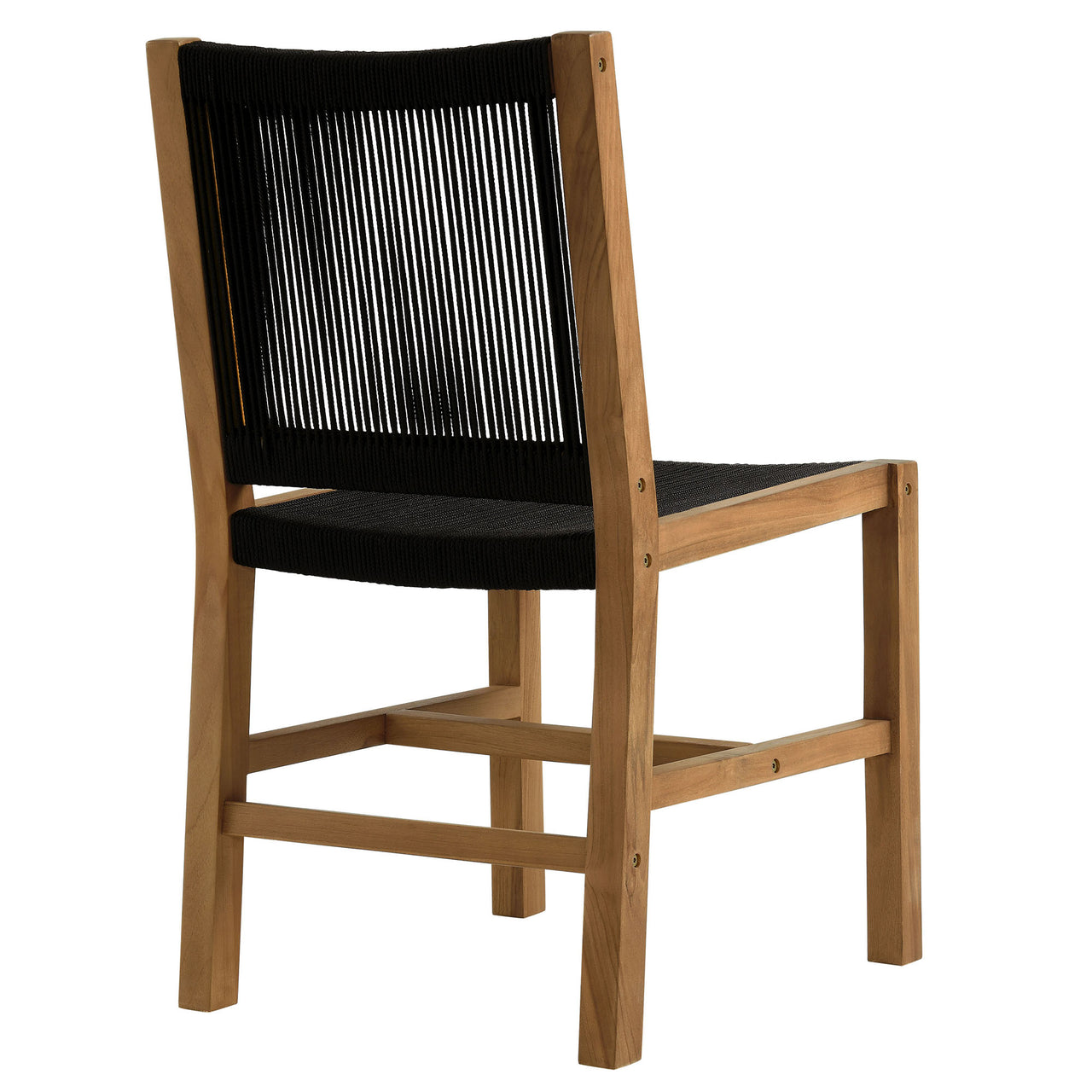 Alvierra Alfresco Teak and Rope Armless Dining Chair Set of 2, Natural Wood & Black