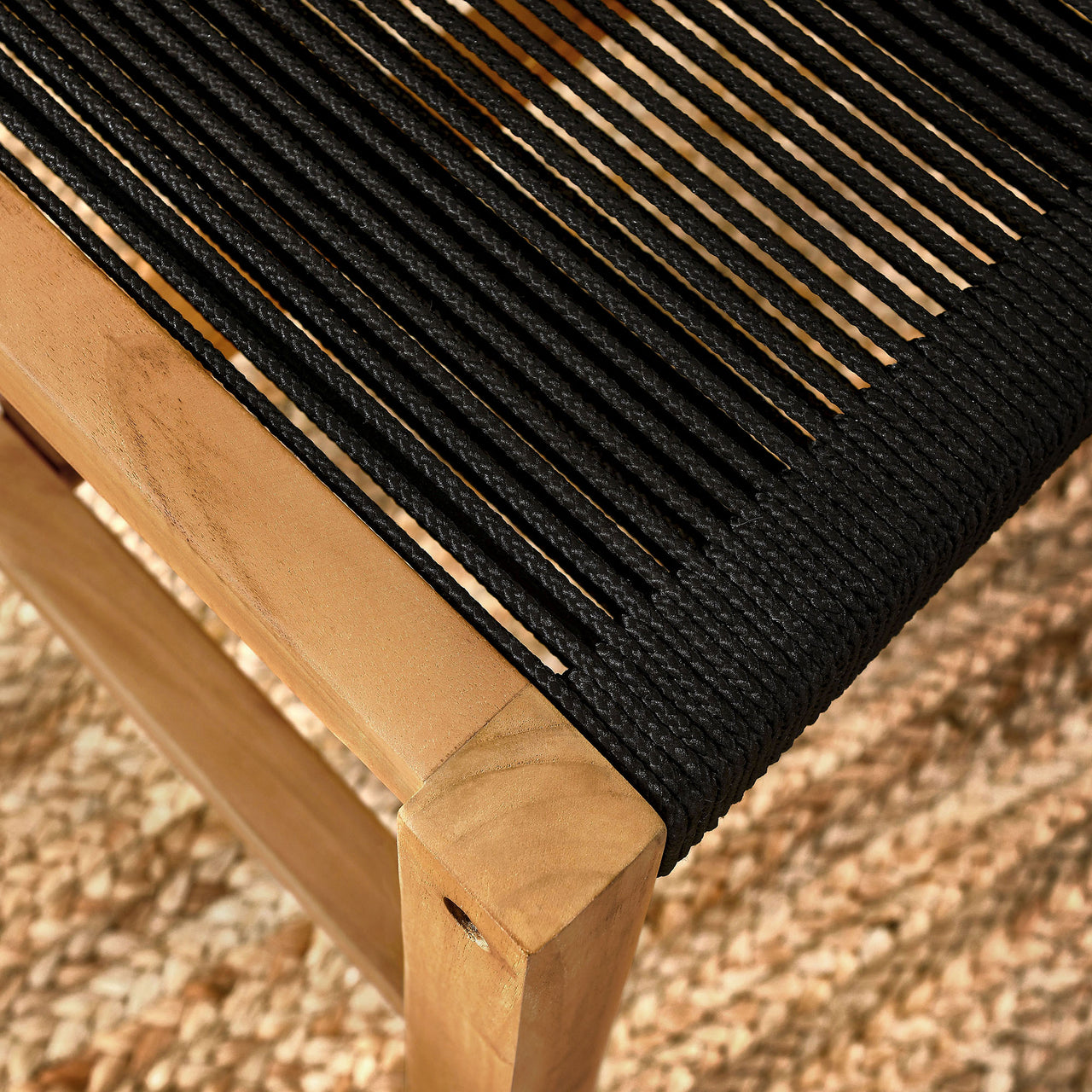 Alvierra Alfresco Teak and Rope Armless Dining Chair Set of 2, Natural Wood & Black