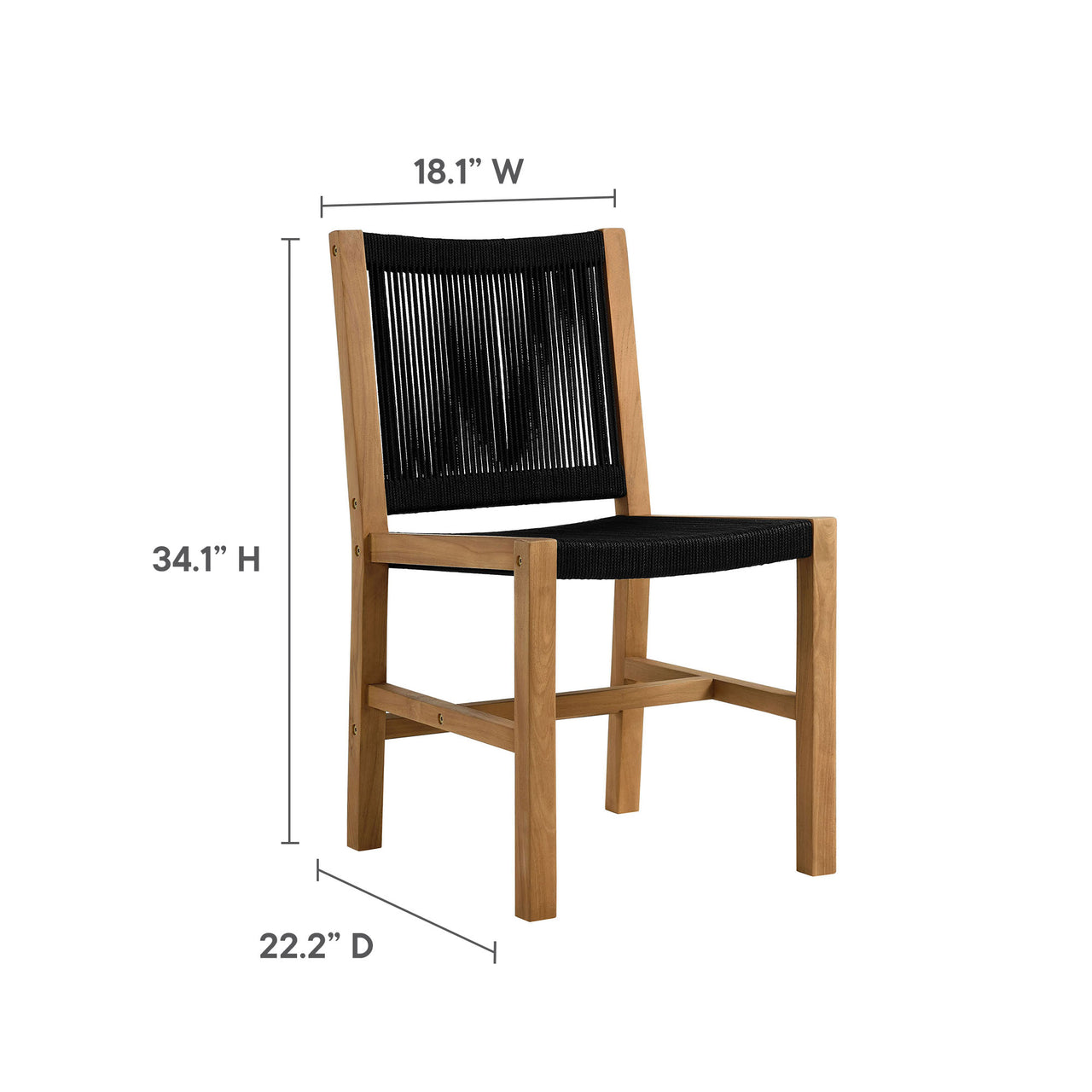 Alvierra Alfresco Teak and Rope Armless Dining Chair Set of 2, Natural Wood & Black