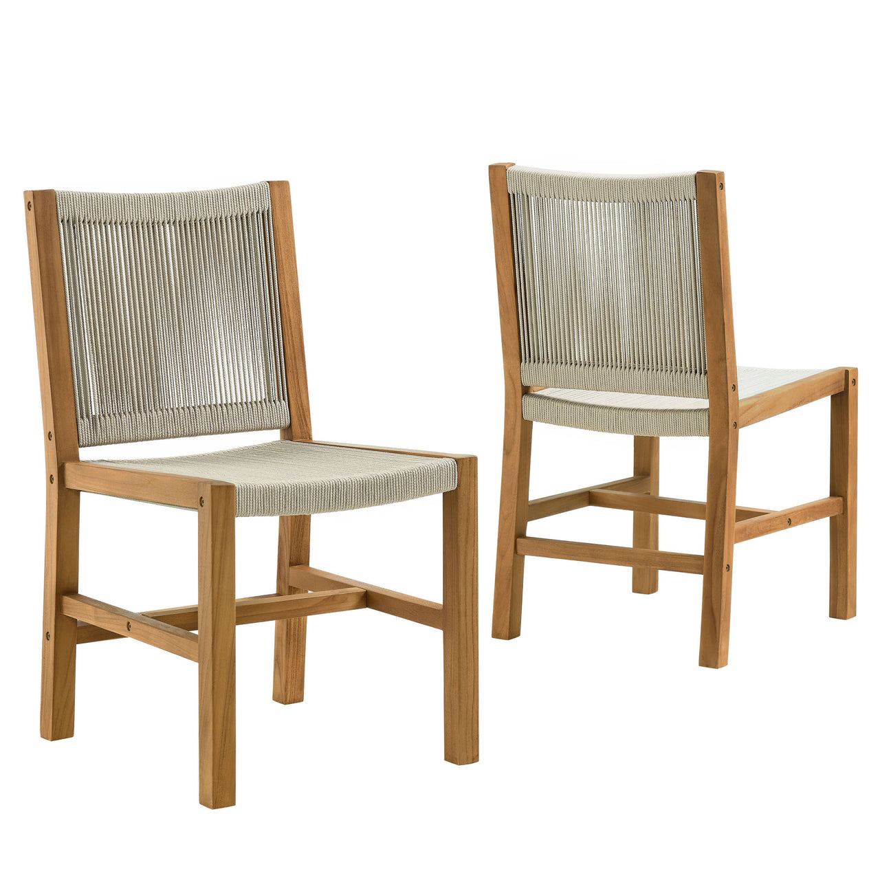 Alvierra Alfresco Teak and Rope Armless Dining Chair Set of 2, Natural Wood