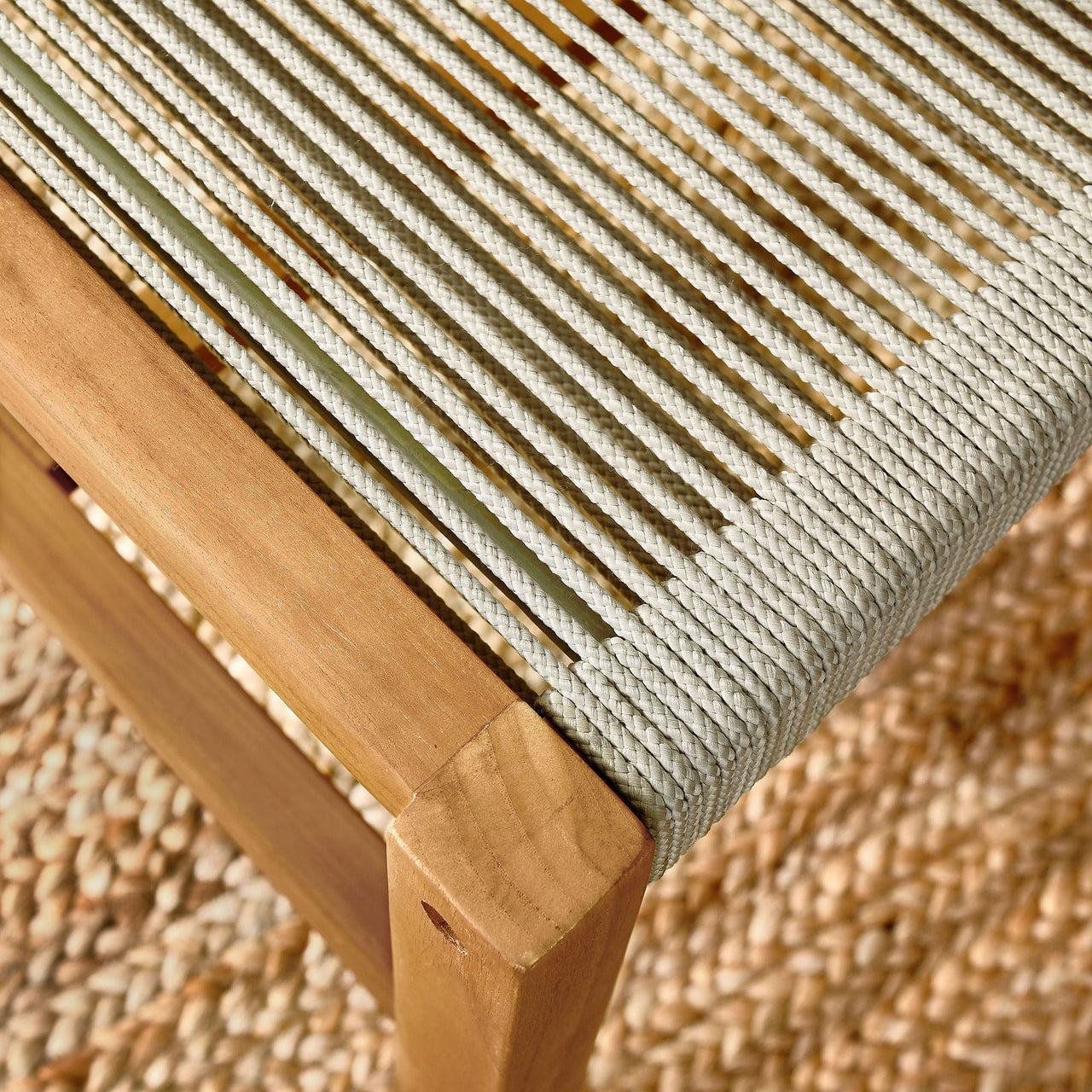 Alvierra Alfresco Teak and Rope Armless Dining Chair Set of 2, Natural Wood