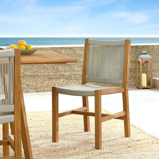 Alvierra Alfresco Teak and Rope Armless Dining Chair Set of 2, Natural Wood