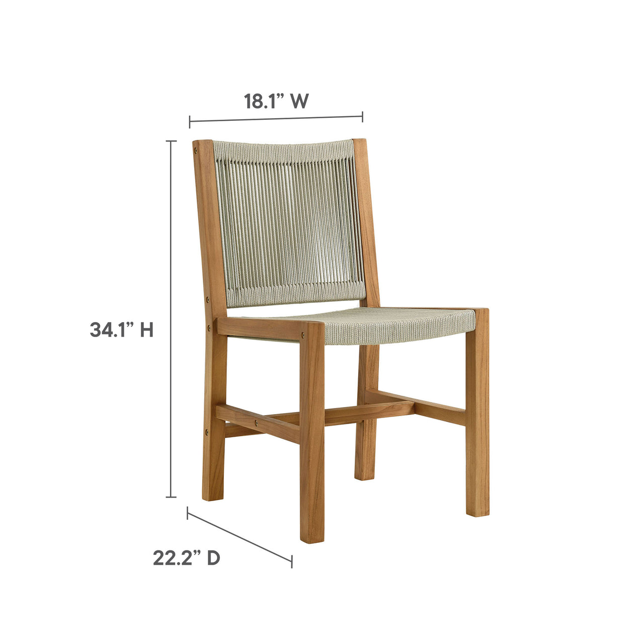 Alvierra Alfresco Teak and Rope Armless Dining Chair Set of 2, Natural Wood