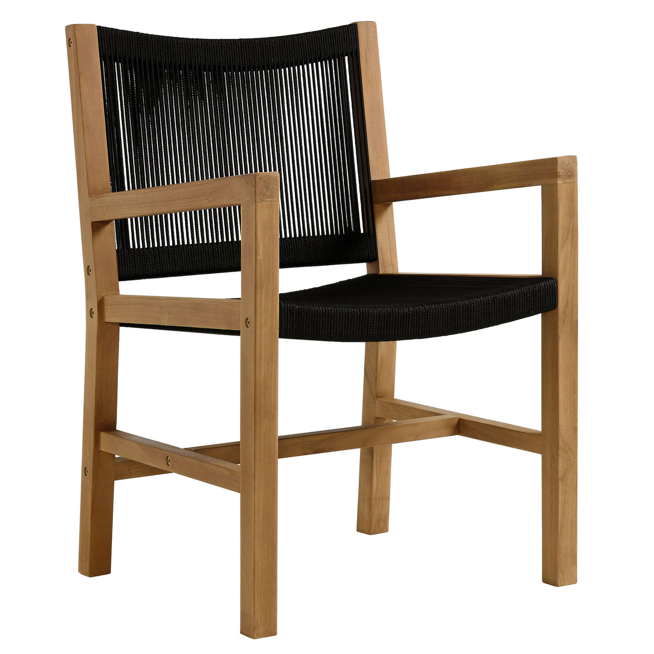 Alvierra 3-Piece Alfresco Teak and Rope Armchairs with Folding Side Table, Natural Wood & Black