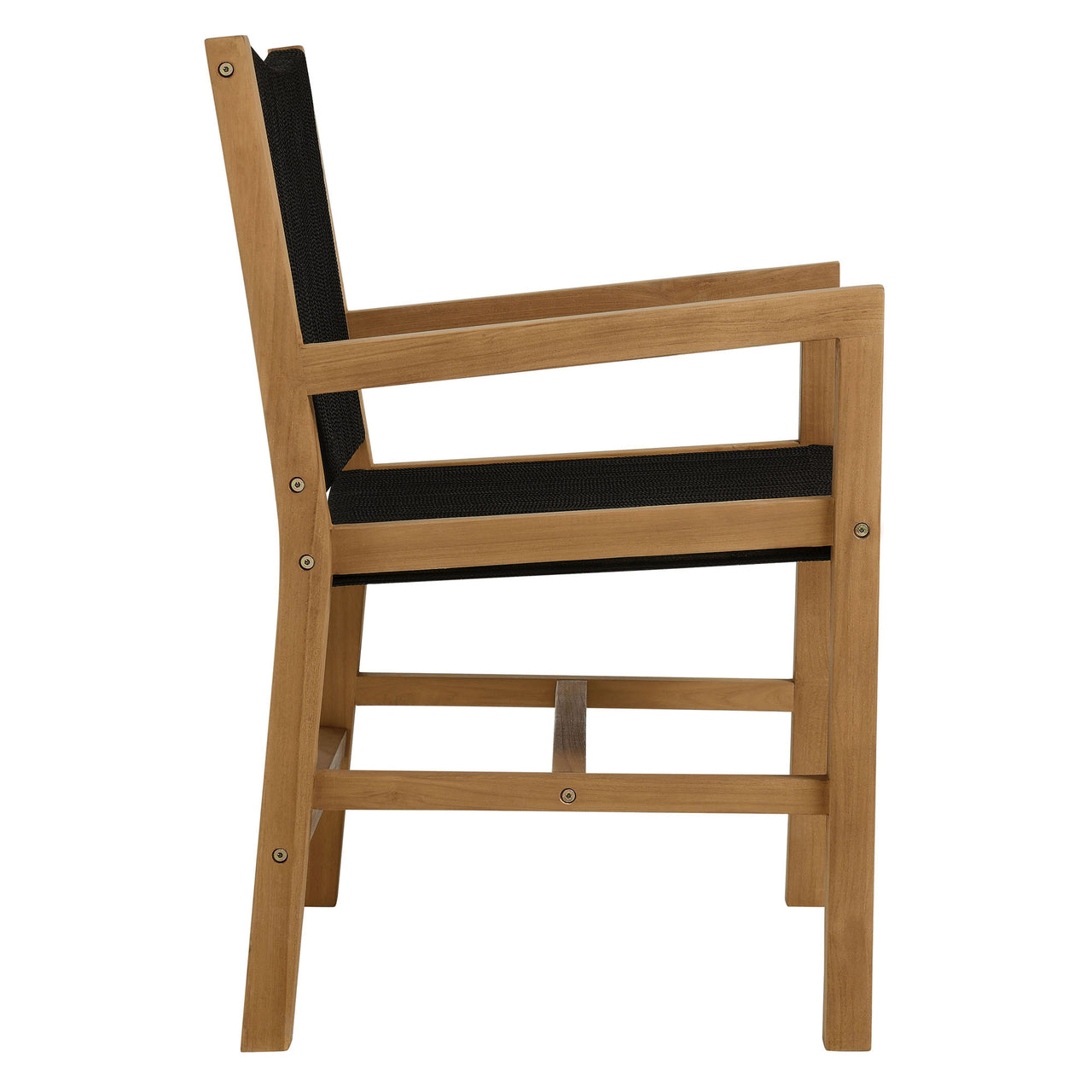Alvierra 3-Piece Alfresco Teak and Rope Armchairs with Folding Side Table, Natural Wood & Black