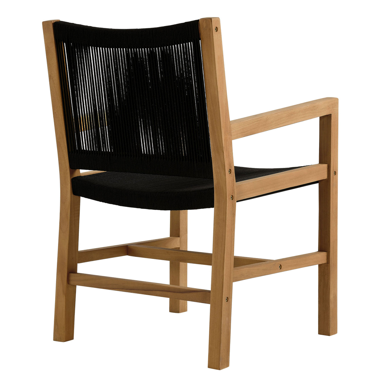 Alvierra Alfresco Teak and Rope Dining Armchairs Set of 2, Natural Wood & Black
