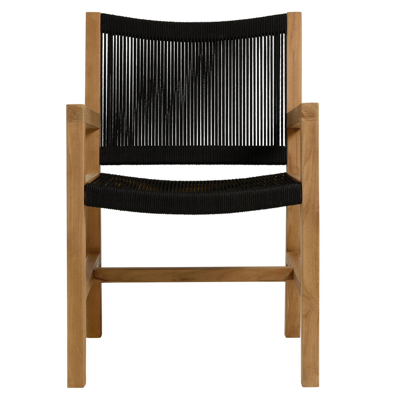 Alvierra 3-Piece Alfresco Teak and Rope Armchairs with Folding Side Table, Natural Wood & Black