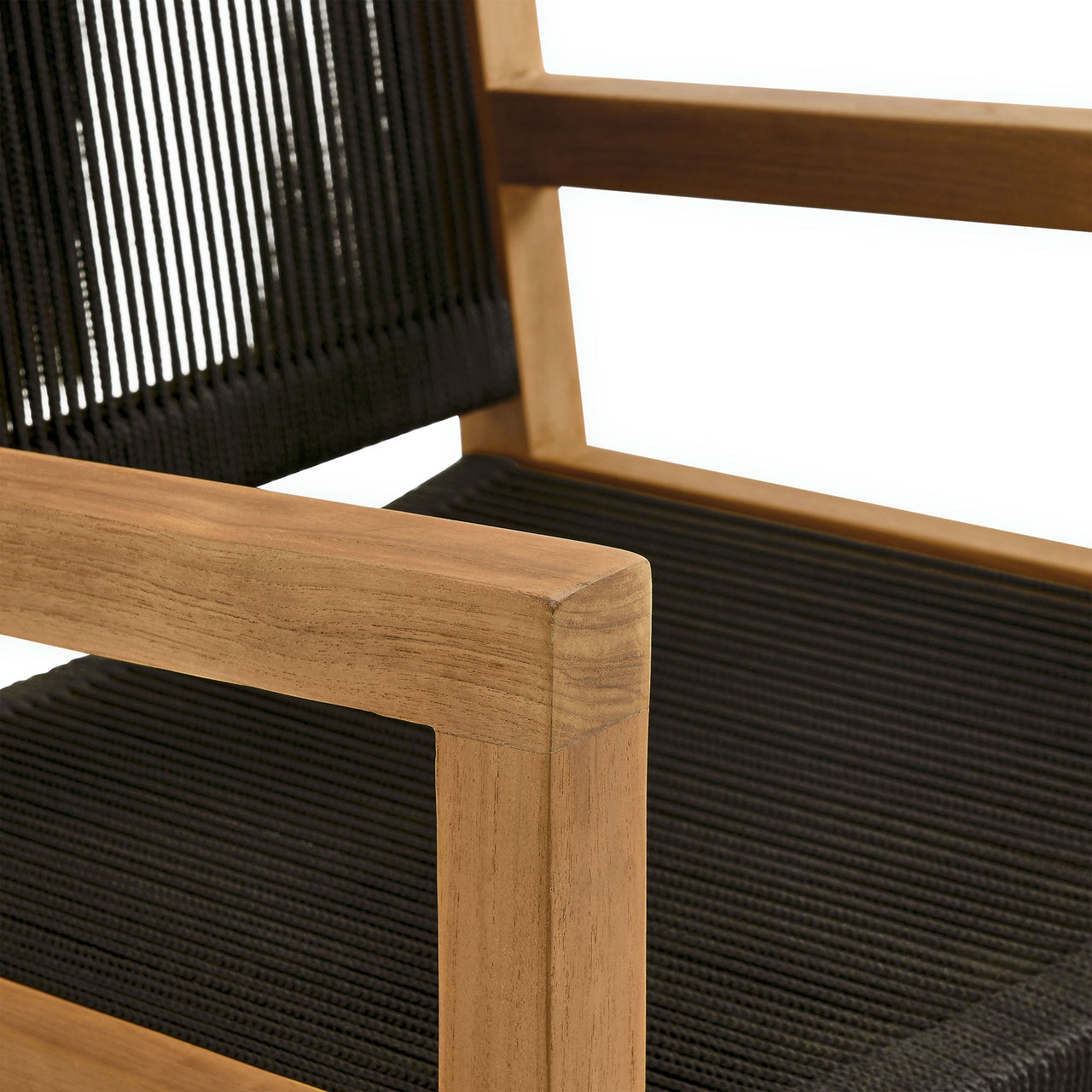 Alvierra Alfresco Teak and Rope Dining Armchairs Set of 2, Natural Wood & Black