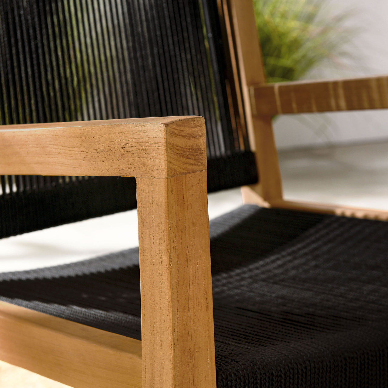 Alvierra Alfresco Teak and Rope Dining Armchairs Set of 2, Natural Wood & Black