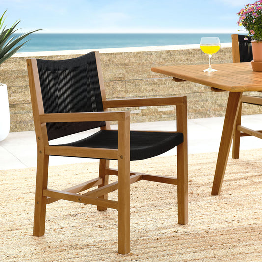 Alvierra Alfresco Teak and Rope Dining Armchairs Set of 2, Natural Wood & Black